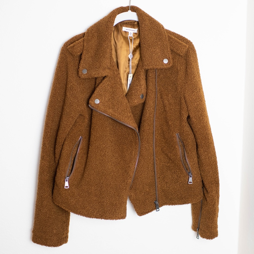 NWT Max Studio Caramel Sherpa Moto Jacket